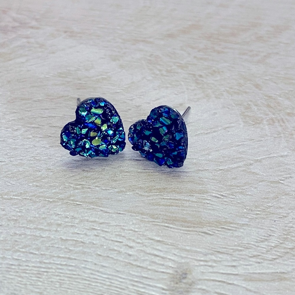 Blue heart druzy earrings